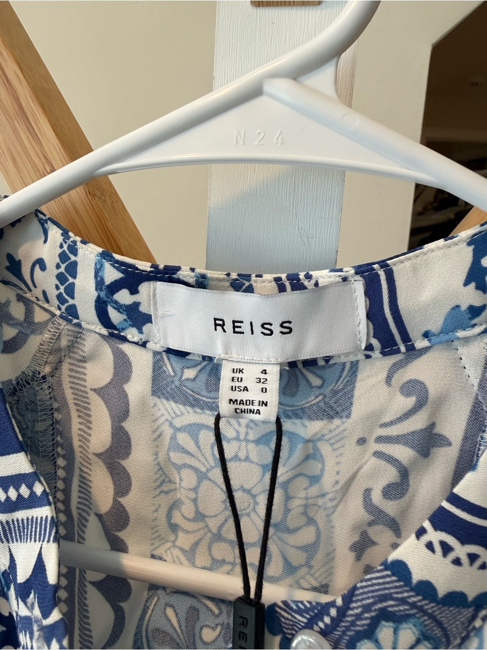 REISS Blue and White Printed Sleeveless Dress - Picture 5 of 5